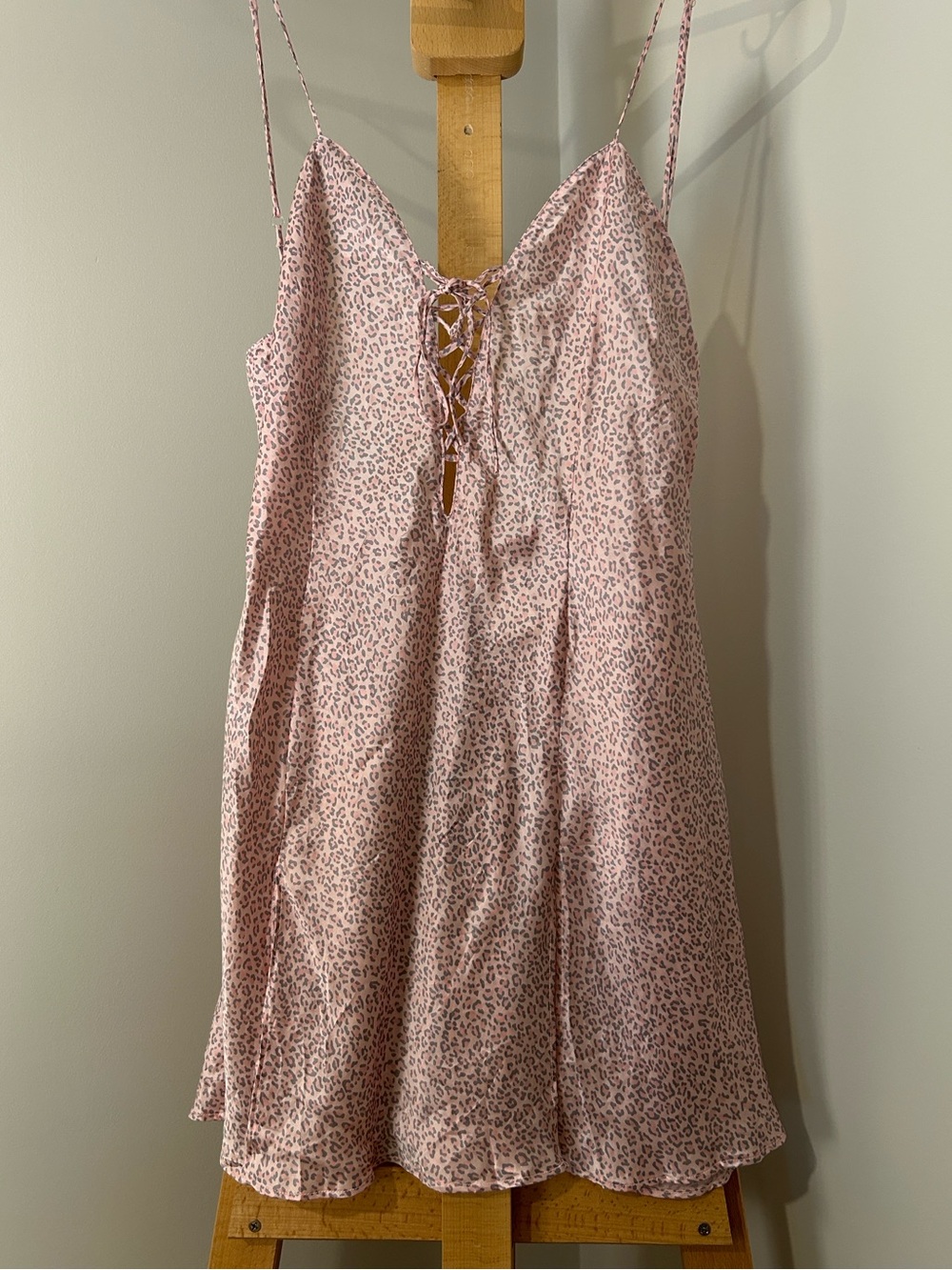 VINTAGE 90s Y2K | 100% Silk Babydoll Chemise in Pink Leopard Print | Size L